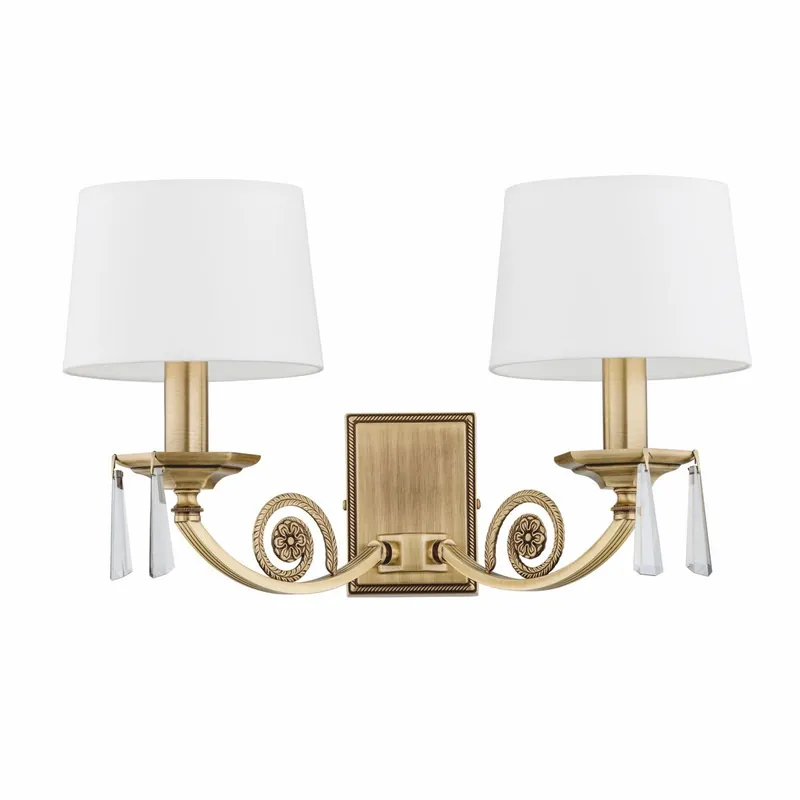 Markenprodukt Casa Padrino lámpara de pared doble de cristal barroco de lujo latón con pátina / blanco 47 cm