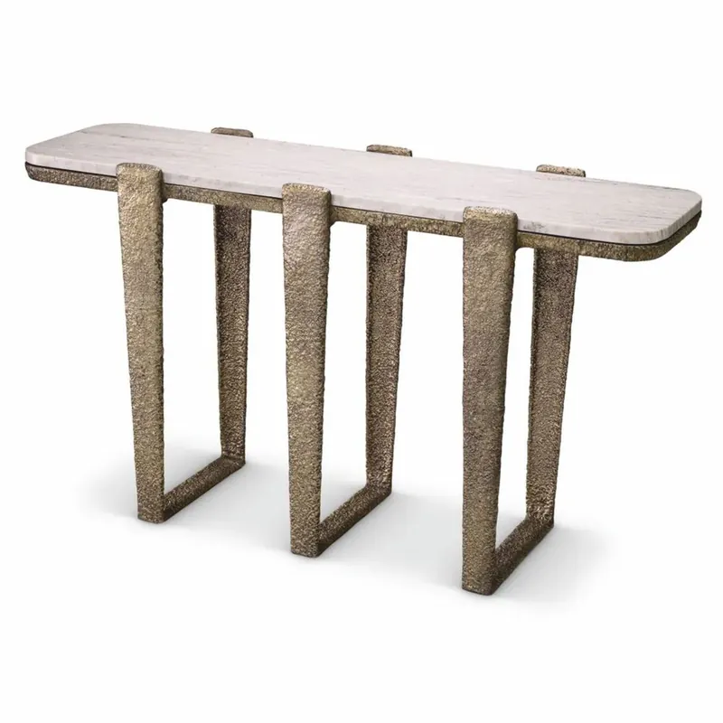 Casa Padrino consola de lujo de aluminio con tapa de mármol latón antiguo / beige 140 cm Knallerangebot