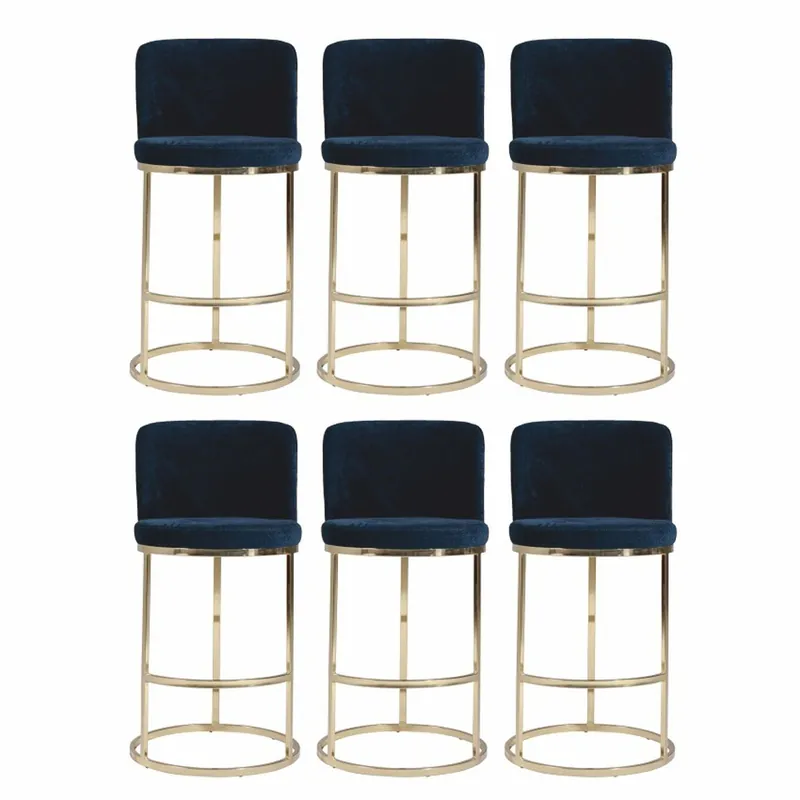 Casa Padrino conjunto de 6 sillas de bar de lujo azul oscuro / oro A. 110 cm - Muebles de bar Schnäppchen