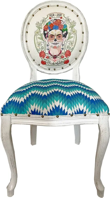 Preisreduziert Frida Kahlo de Casa Padrino silla de comedor barroco de lujo verde / blanco / colorido / blanco antiguo