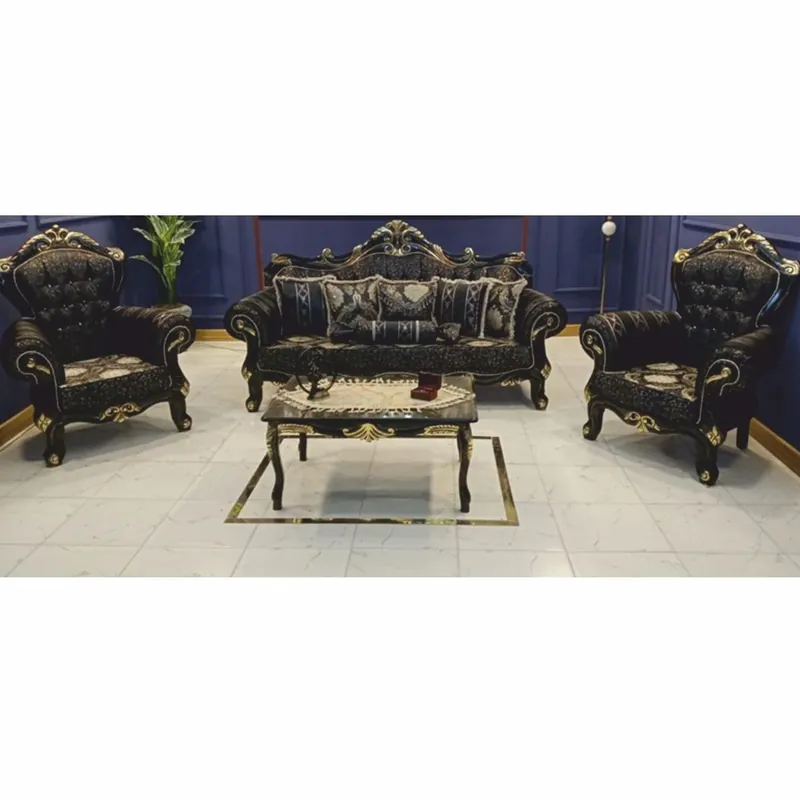 Top-Angebot Casa Padrino conjunto de muebles de salón barrocos negro / oro - Muebles de estilo barroco