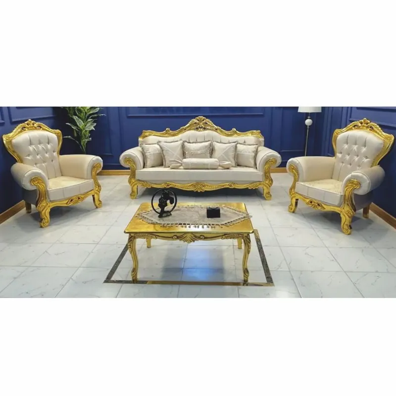 Neu Casa Padrino conjunto de muebles de salón barrocos crema / oro - Muebles de estilo barroco