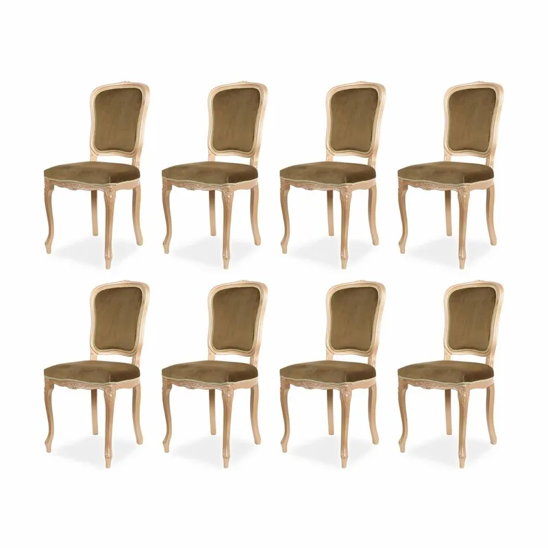Casa Padrino conjunto de 8 sillas de comedor barrocos de lujo verde oliva / beige A. 100 cm - Muebles barrocos Neu