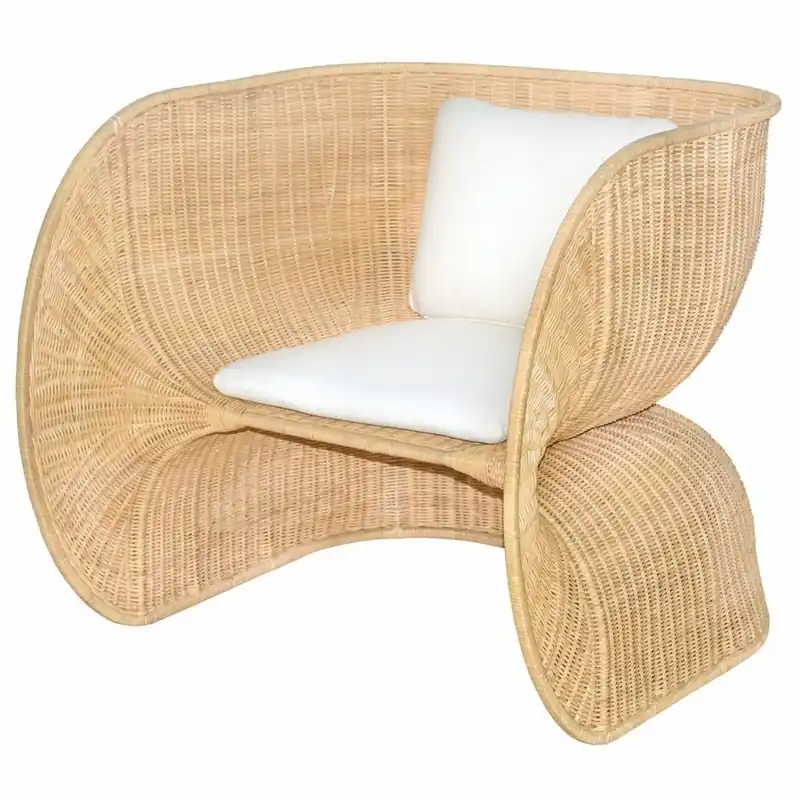 Casa Padrino sillón de ratán lounge de lujo con cojines natural / blanco - Muebles de ratán Sichere Zahlung