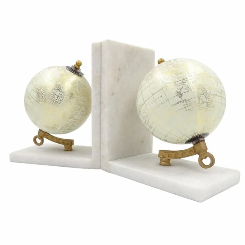 Casa Padrino conjunto de sujetalibros de mármol globo blanco / oro - Decoración de escritorio Preiswert