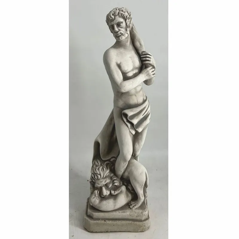 Casa Padrino escultura de decoración de jardín Art Nouveau de hormigón hombre y león gris A. 63 cm Preis Gesenkt