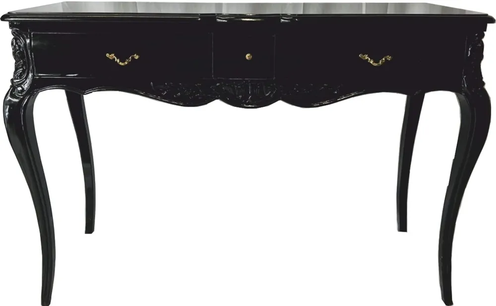 Casa Padrino secretario barroco con tapa de vidrio y 3 cajones negro / latón - Muebles de oficina barrocos Sichere Zahlung