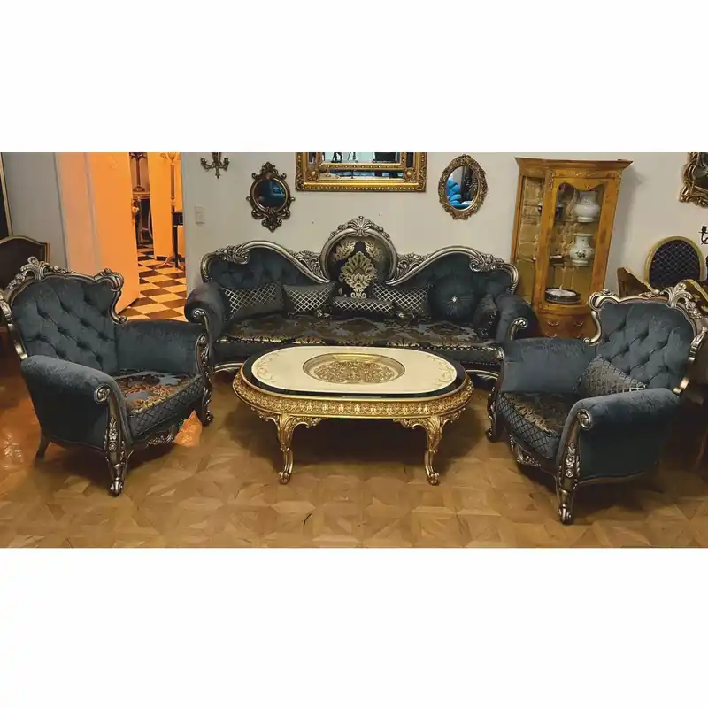 Must-Have Casa Padrino conjunto de muebles de salón barrocos de lujo azul / oro / plata - Muebles de estilo barroco