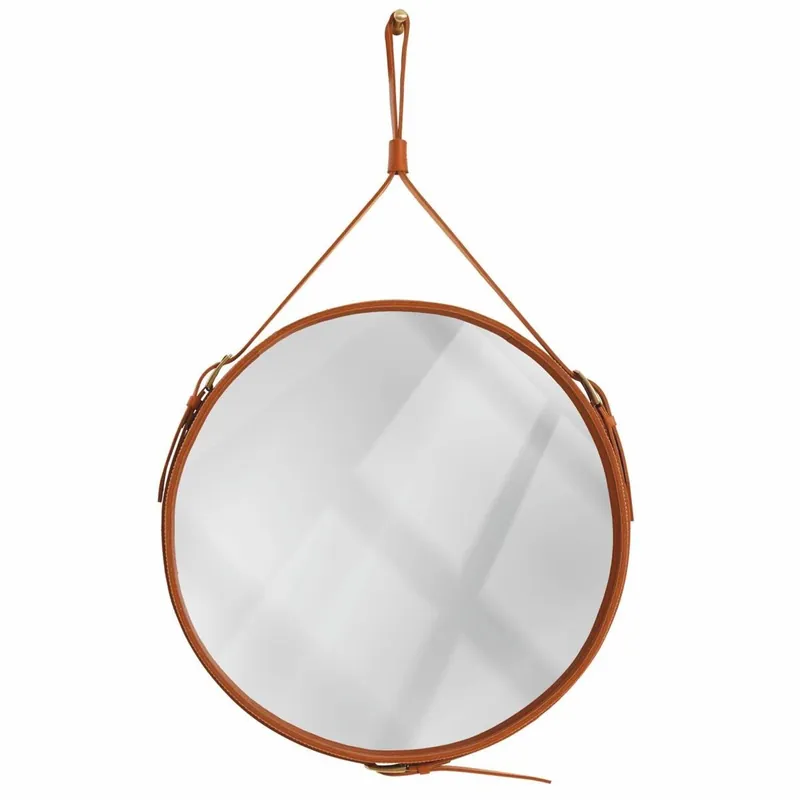 Must-Have Casa Padrino espejo de lujo marrón - Varios Tamaños - Espejo de pared redondo con cuero genuino