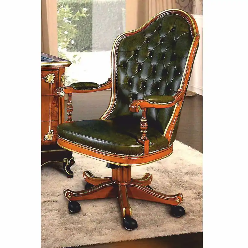 Casa Padrino Silla de Escritorio Barroco Chesterfield de Lujo en Cuero Verde / Marrón / Oro - Hecho en Italia Expressversand