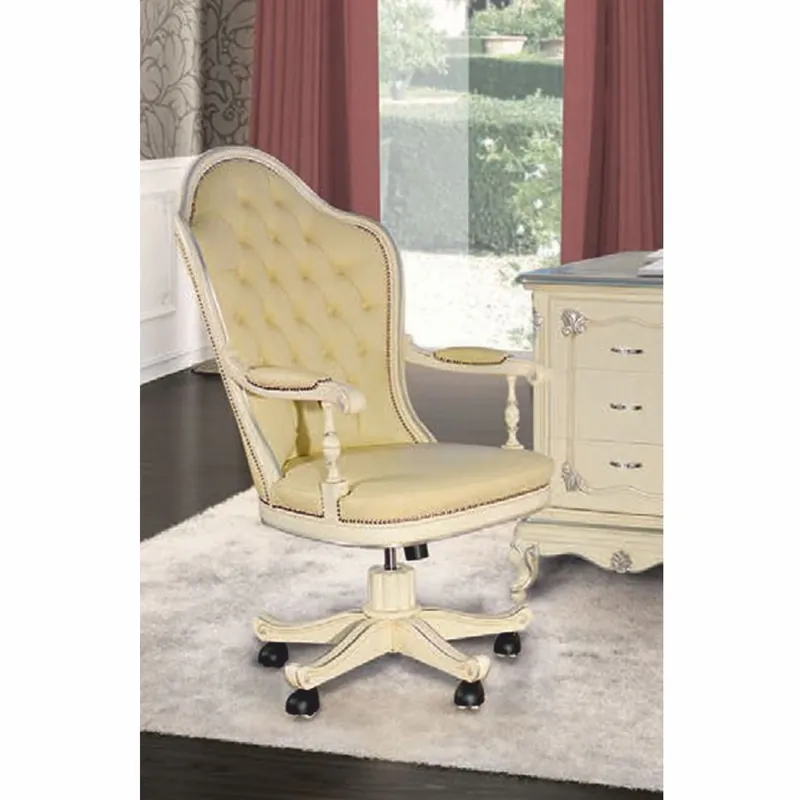 Casa Padrino Silla de Escritorio Barroco Chesterfield de Lujo en Cuero Crema / Plata - Hecho en Italia Online Kaufen