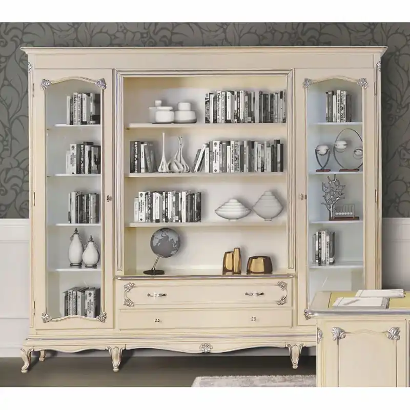Expressversand Casa Padrino armario de libros barroco de lujo crema / plata 250 cm - Hecho en Italia