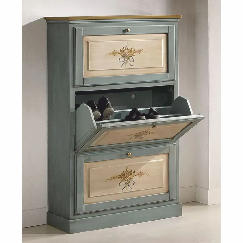 Sale Casa Padrino zapatero barroco de lujo azul / natural / marrón A. 130 cm - Hecho en Italia