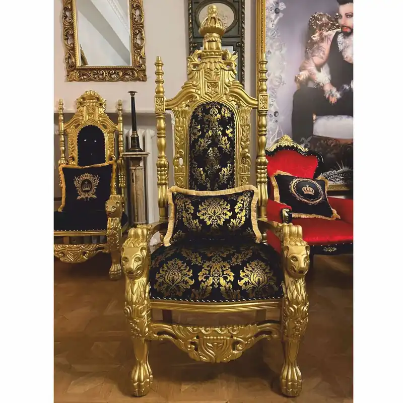 Pompöös de Casa Padrino sillón de trono barroco de lujo Provenza negro / oro - diseñado por Harald Glööckler Knallerangebot