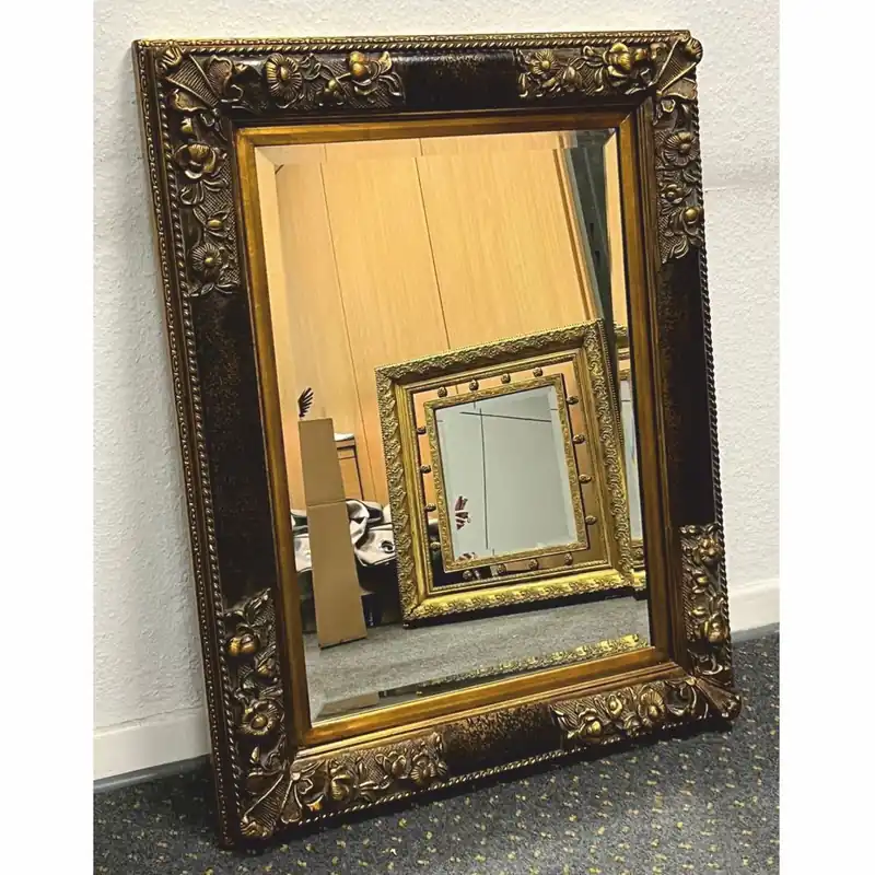 Preisknaller Casa Padrino espejo barroco negro / oro antiguo A. 94 cm - Muebles de estilo barroco