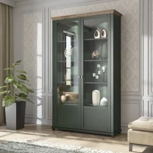 Vitrine Evora 126 cm Flasche grün / Eiche lefkas werden die Liebhaber von ausdrucksstarken Interieur ideal für das Wohnzimmer und Esszimmer begeistern Direkt Vom Hersteller