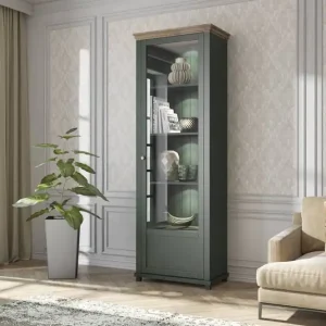 Neu Vitrine Evora 71 cm Flasche grün / Eiche lefkas rechts werden die Liebhaber von ausdrucksstarken Interieur ideal für das Wohnzimmer und Esszimmer begeistern