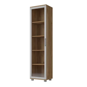 Must-Have Vitrine Maximus 50 cm Eiche Katanien modernes Design Rand mit speziellen Furnierelementen aus sicherem gehärtetem Glas getrimmt