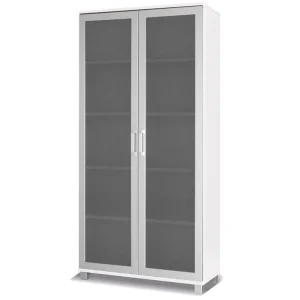 Jetzt Kaufen Breiter Schrank Maximus 100 cm Weiß modernes Design Einfassung mit speziellen Furnierelementen aus sicherem gehärtetem Glas beendet