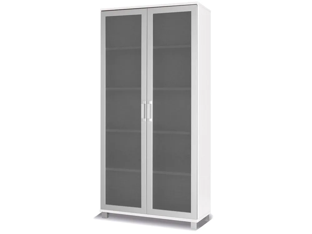 Jetzt Kaufen Breiter Schrank Maximus 100 cm Weiß modernes Design Einfassung mit speziellen Furnierelementen aus sicherem gehärtetem Glas beendet