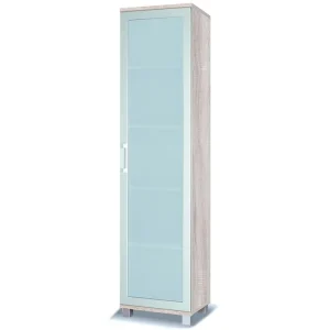 Vitrine Maximus 50 cm Eiche hell sonoma modernes Design Kante mit speziellen Furnierelementen aus gehärtetem Sicherheitsglas eingefasst Rabatt
