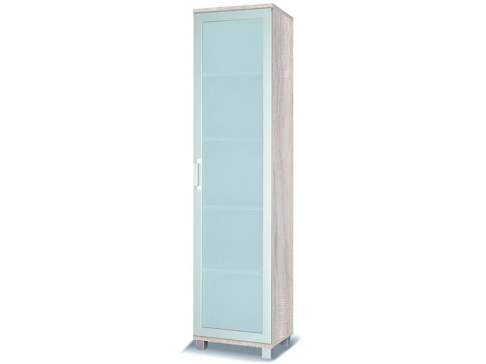 Vitrine Maximus 50 cm Eiche hell sonoma modernes Design Kante mit speziellen Furnierelementen aus gehärtetem Sicherheitsglas eingefasst Rabatt