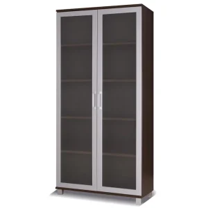 Highlight Breiter Schrank Maximus 100 cm Kastanie Wenge modernes Design Einfassung mit speziellen Furnierelementen aus sicherem gehärtetem Glas beendet