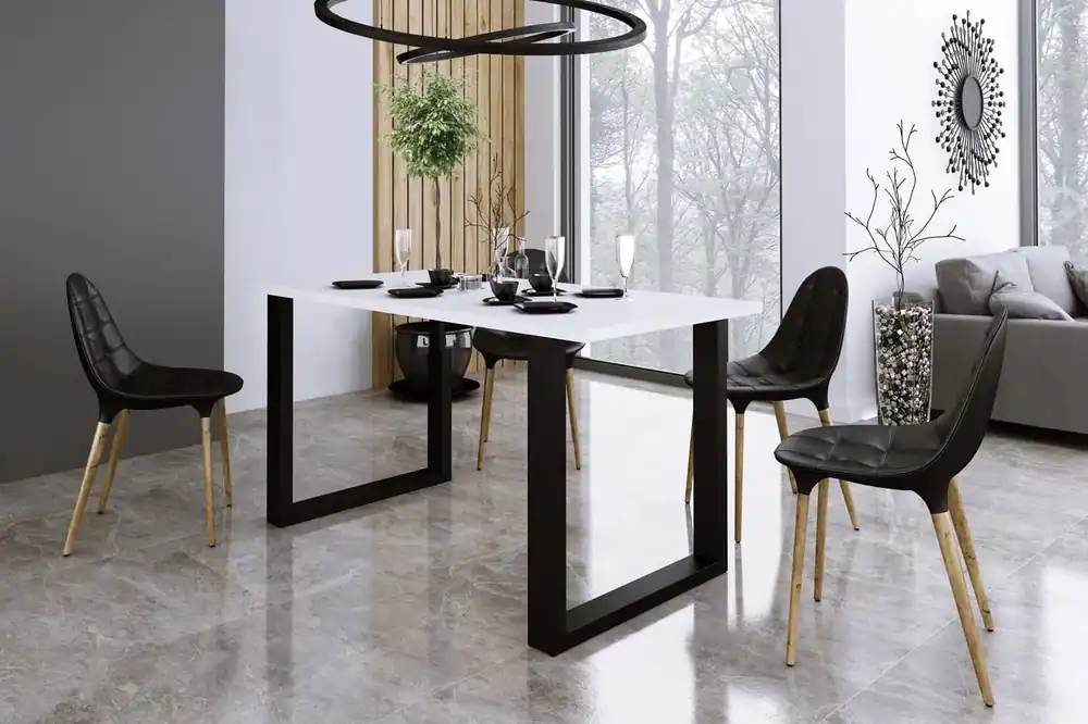 Bestseller Taunton Tisch 138x90 cm weiß/schwarz schlichte Form des Möbels angereichert mit stilvollen schwarzen Beinen im Loft-Stil auslaufsichere Platte
