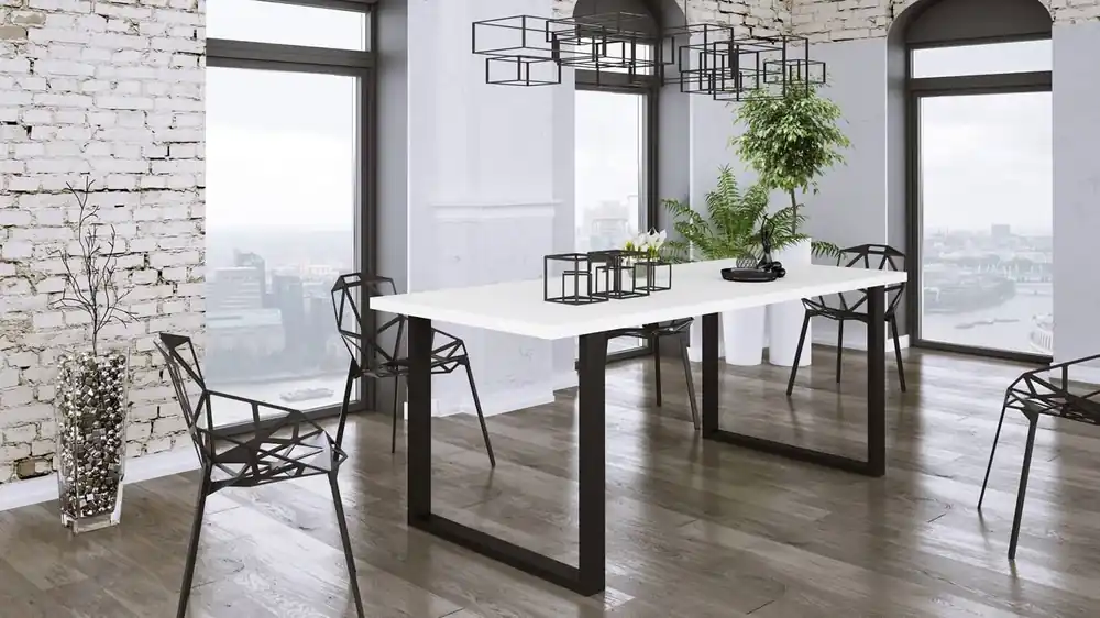 Preisknaller Taunton Tisch 185x90 cm weiß/schwarz schlichte Form des Möbels, angereichert mit stilvollen schwarzen Beinen im Loft-Stil, auslaufsichere Platte