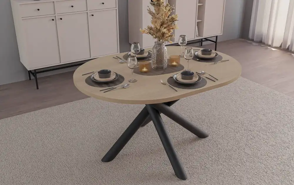 Lyon Tisch 100x138 cm Eiche lindberg / schwarz stilvoller Esstisch auf Designer-Spinnenbeinen höhenverstellbar Neu Im Sortiment