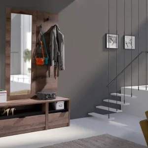 Garderobe Denver 137 cm Eiche monastery / schwarz glänzend klassisches Design in moderner Ausführung Garderobe für einen kleinen Flur Rabatt