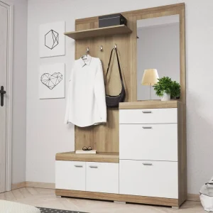 Kracherpreis Garderobe Stella 135 cm Eiche Riviera / Weiß Funktionale und praktische Garderobe für den Flur dezente Farbgestaltung und modernes Design