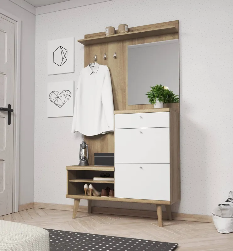 Sale Kleiderschrank Primo 110 cm Eiche riviera / weiß modernes Design im skandinavischen Stil Kante mit Spezialfurnier veredelt