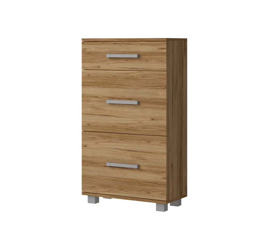 Schuhschrank Maximus 55 cm Eiche catania moderner Designschrank mit Schublade auf Rollenführung Schrankkanten mit Spezialfurnier bearbeitet Knallerangebot