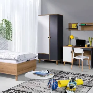 Memone Möbelset goldene Eiche / weiß / graphit modernes Design stilvolles Möbelset für Jugendzimmer im skandinavischen Stil Letzte Chance