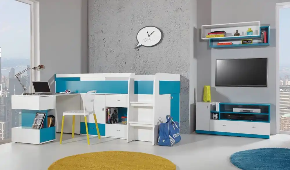 Mobi 7 Kindermöbel-Set weiß/türkis ideal für ein Jugend- oder Kinderzimmer im trendigen Stil Markenprodukt