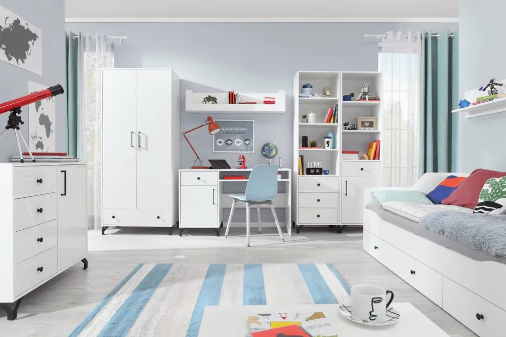 Möbel-Set Skien weiß glänzend, ideal für ein Jugend- oder Kinderzimmer im trendigen Stil Knallerangebot