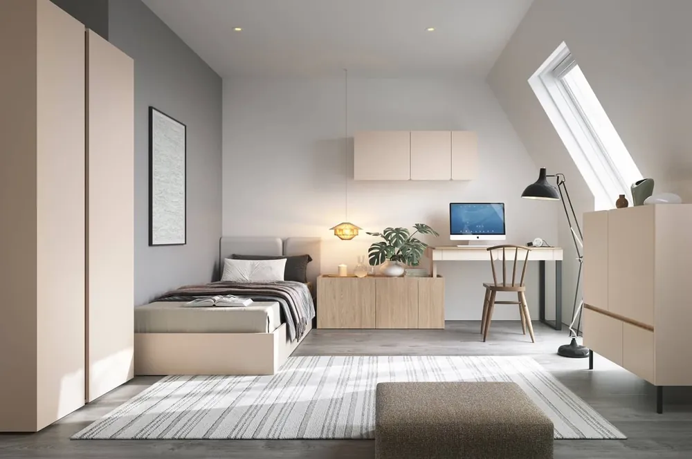 Jetzt Kaufen Möbelset Paguro sandbeige / Eiche geölt ideal für ein Jugendzimmer im trendigen Stil