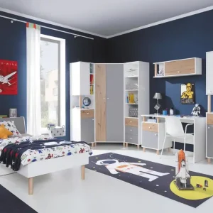 Beja Möbelset weiß / Eiche artisan / grau Funktionsmöbel für das Jugendzimmer hohe Holzbeine Geprüft