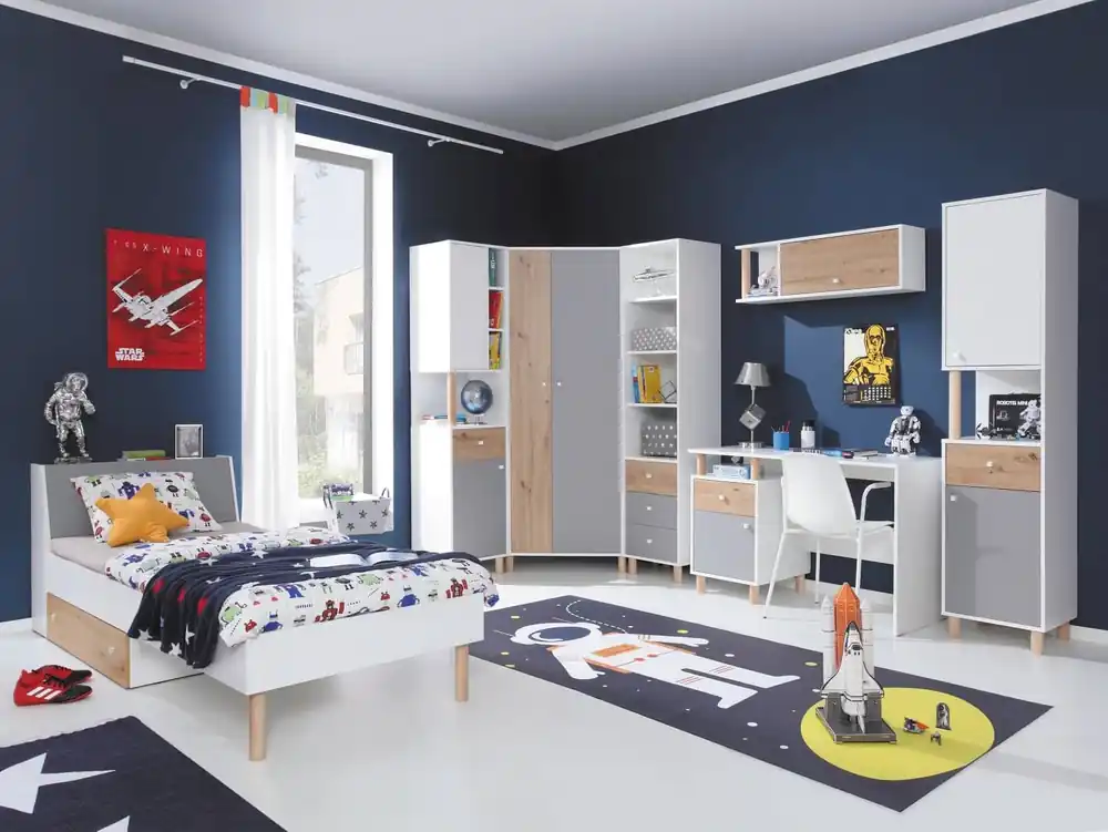 Beja Möbelset weiß / Eiche artisan / grau Funktionsmöbel für das Jugendzimmer hohe Holzbeine Geprüft