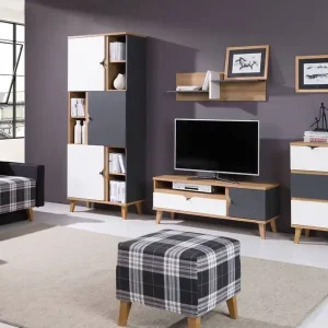 Möbelset Memone goldene Eiche / weiß / graphit modernes Design stilvolles Möbelset für Jugendzimmer im skandinavischen Stil Solange Der Vorrat Reicht
