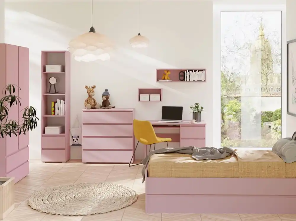 Begrenztes Angebot Möbelset Einfaches Puderrosa ideal für ein Kinderzimmer im trendigen Stil