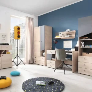Möbel-Set Dzeta Eiche / anthrazit ideal für ein Jugend- oder Kinderzimmer in einem trendigen Stil Sonderaktion