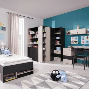 Möbelset Niko schwarz / Eiche / beige ideal für ein Jugend- oder Kinderzimmer in einem trendigen Stil Echt