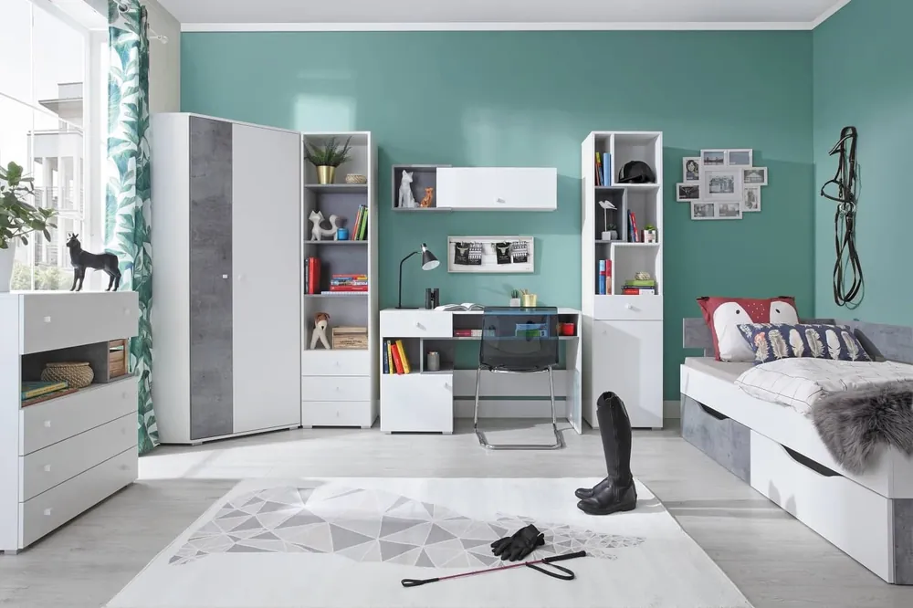 Online Kaufen Möbel-Set Epsilon weiß / Beton ideal für ein Jugend- oder Kinderzimmer in einem trendigen Stil