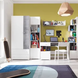 Preisknaller Möbel-Set Epsilon weiß / Beton Wandschrank ideal für ein Jugend- oder Kinderzimmer in einem trendigen Stil