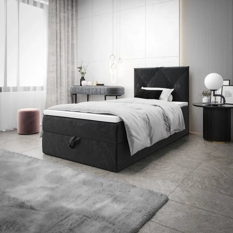 Preis Gesenkt Boxspringbett Arvada 120x200 graphit im modernen skandinavischen Stil mit gepolstertem Kopfteil Bett mit Staukasten