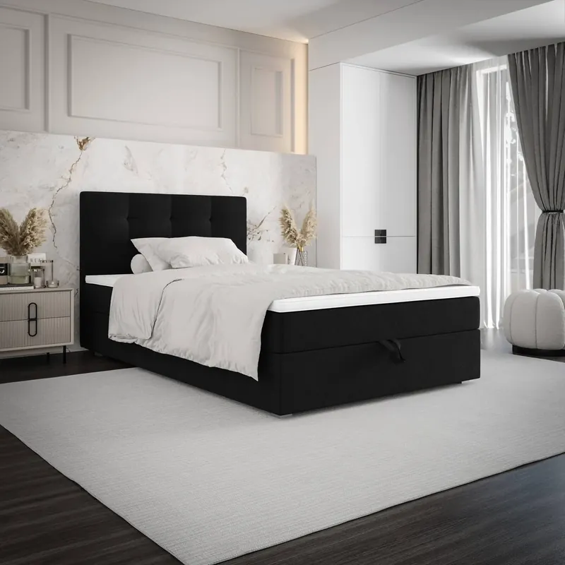 Boxspringbett Flint 100x200 schwarz im modernen skandinavischen Stil mit gepolstertem Kopfteil Bett mit Staukasten Kracherpreis