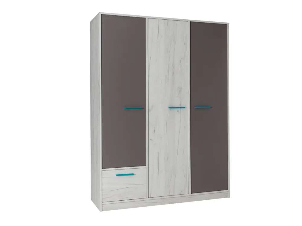 Sonderangebot Kleiderschrank Rest 145 cm Eiche Handwerk weiß / Esche modernes und funktionelles Möbelstück für das Jugendzimmer