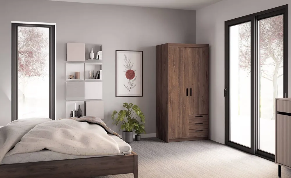 Geprüft Rene Kleiderschrank 90 cm Eiche lefkas modernes Design ABS Einfassung ideal für Schlafzimmer oder Kleiderschrank Zimmer geräumige Schubladen